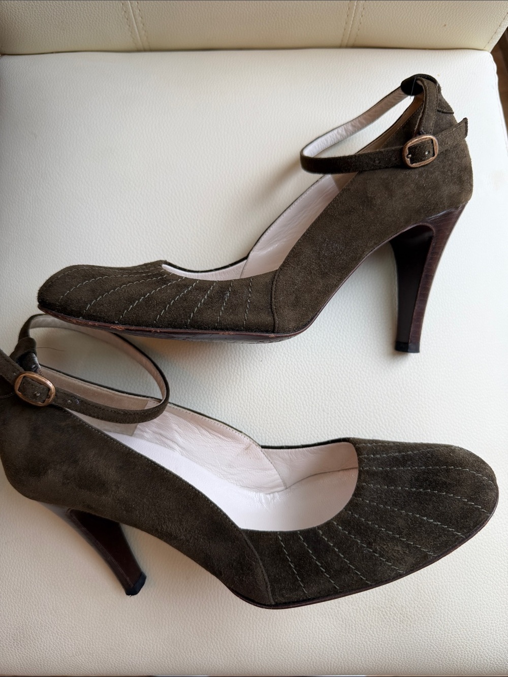 Marc Jacobs Olive Suede Ankle-Strap Pumps